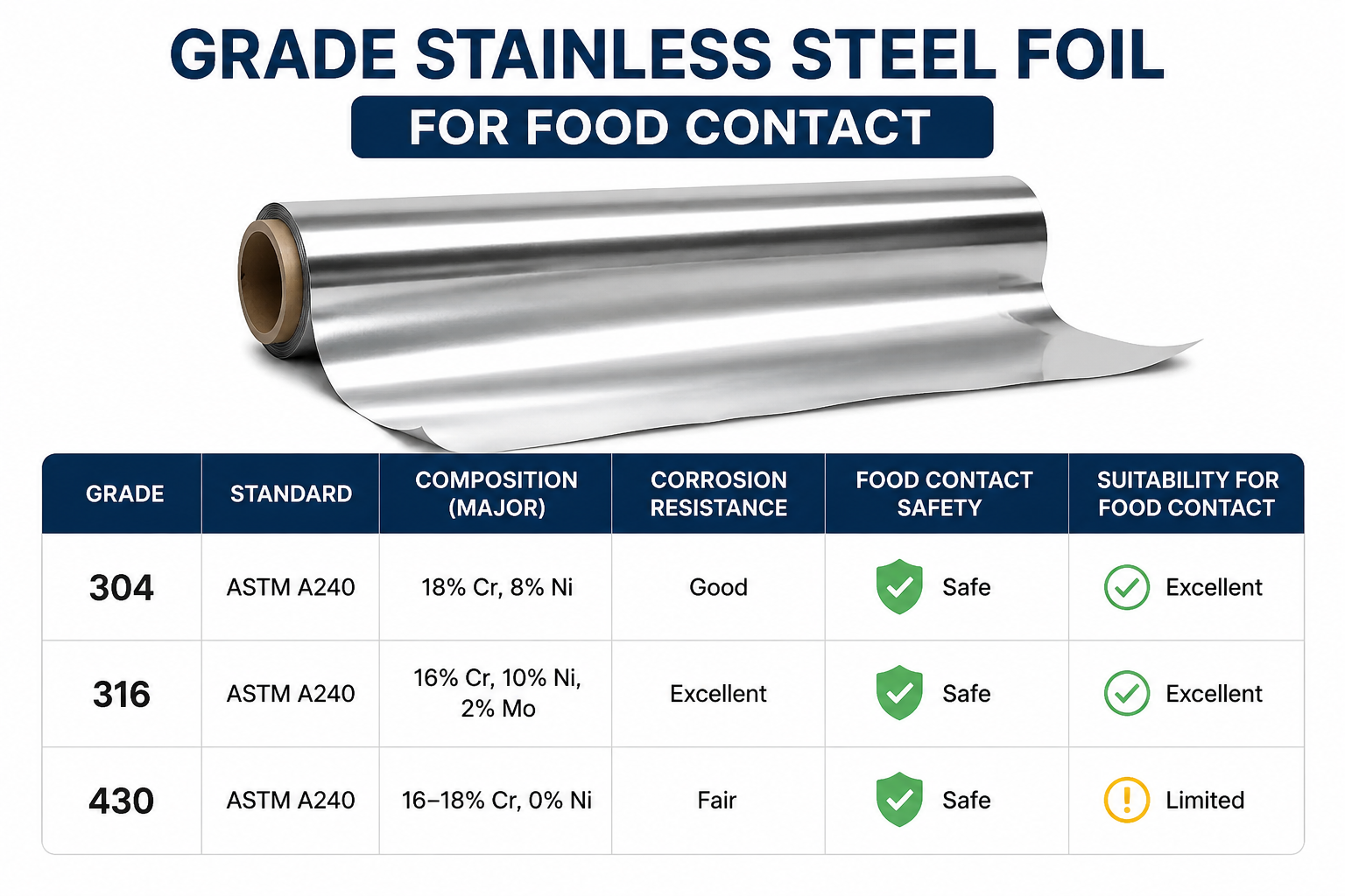what grade stainless steel foil for food contact