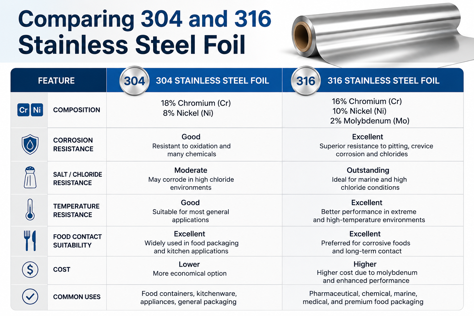 what grade stainless steel foil for food contact